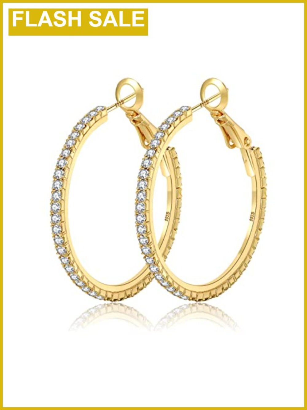 Rhinestone Hoop Earrings Sterling Silver Plated Hypoallergenic
